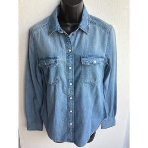 H&M Everyday Chambray Denim Shirt 4 Basics 90 Retro Classic Blue Long Sleeve